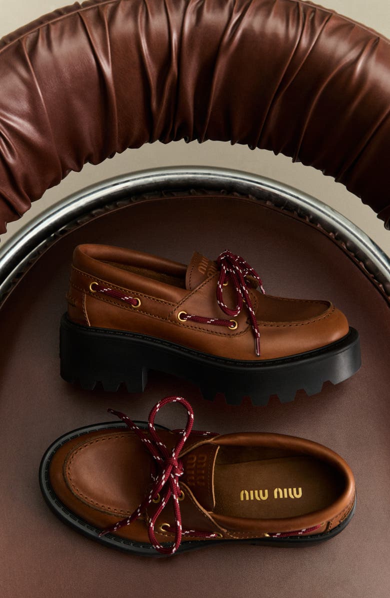 Miu Miu Lug Sole Boat Shoe, Alternate, color,