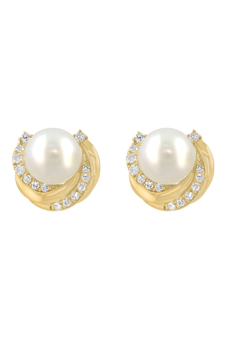 Diamond & Freshwater Pearl Stud Earrings, Main, color, WHITE