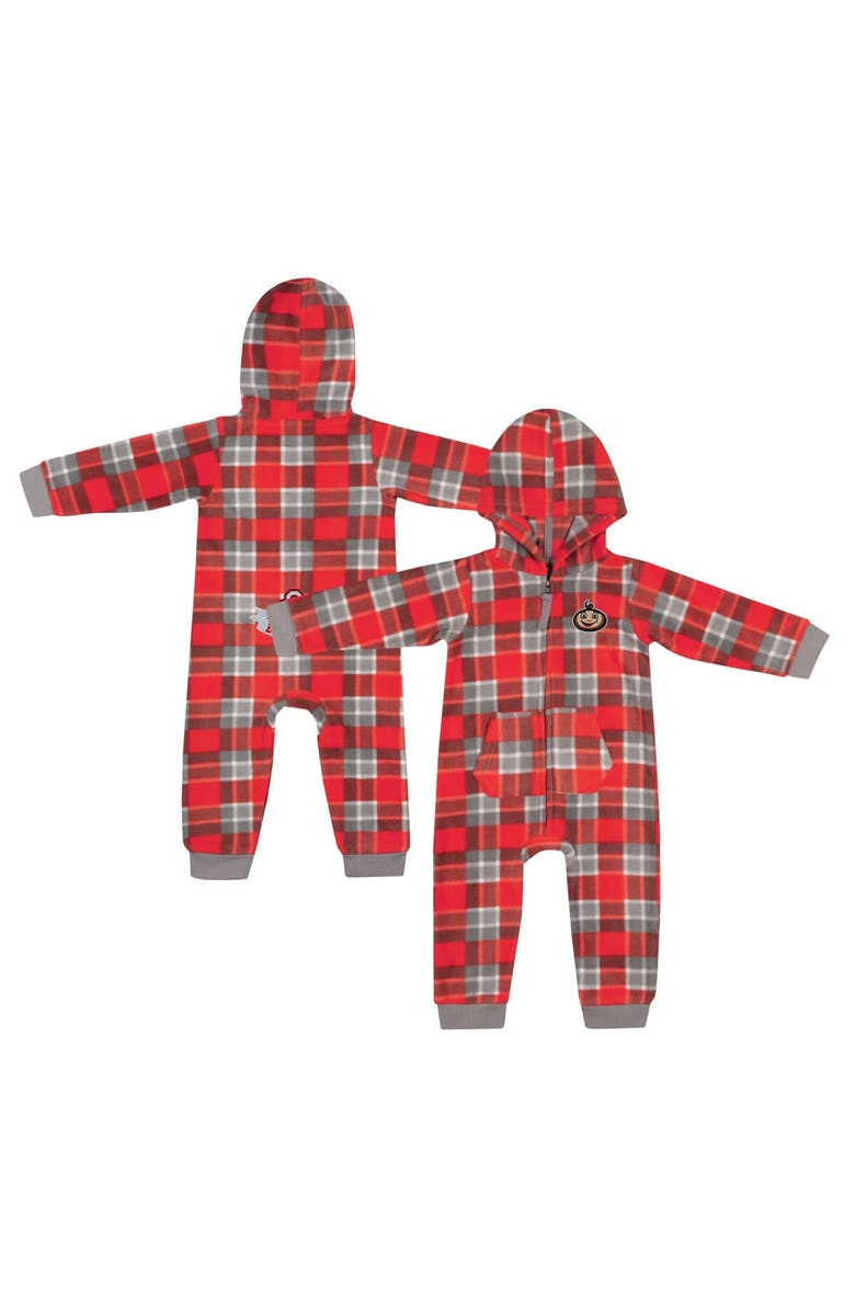 COLOSSEUM Infant Colosseum Scarlet Ohio State Buckeyes Full-Zip Plaid Hoodie Long Sleeve Jumper, Main, color, Scarlet