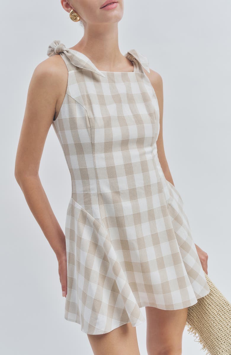 MAUDE CLUB Chelsea Sleeveless Minidress, Alternate, color, Beige White Gingham