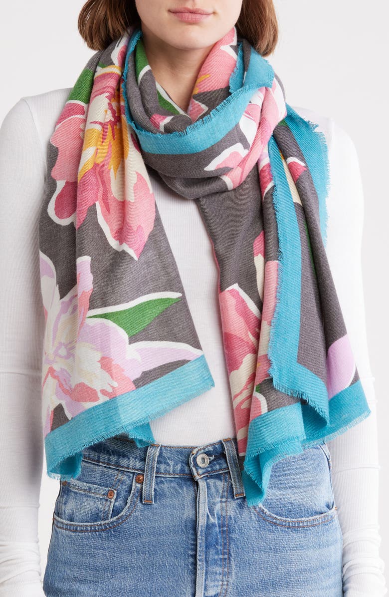 Vince Camuto Floral Graphic Supersoft Wrap Scarf, Main, color, Black Multi