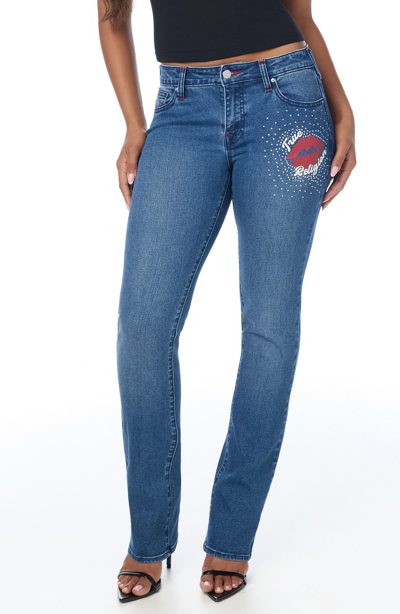 Billie SN NF Rhinestone Mid Rise Straight Leg Jeans