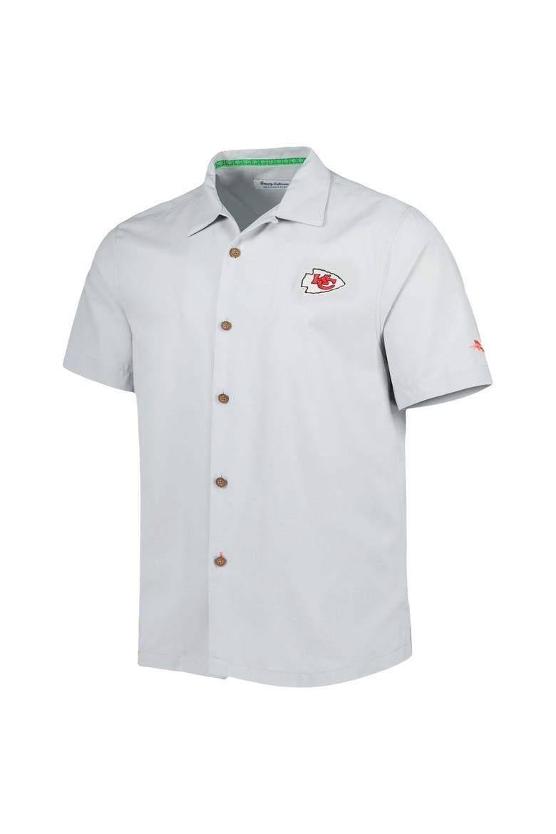 Men's Tommy Bahama Gray Kansas City Chiefs Coconut Point Frondly Fan Camp IslandZone Button-Up Shirt, Alternate, color, Gray