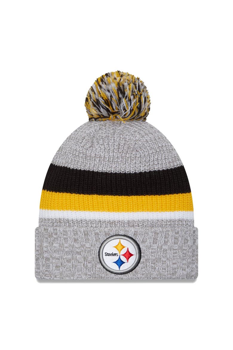 Men's New Era Heather Gray Pittsburgh Steelers Cuffed Knit Hat with Pom, Main, color, Heather Gray
