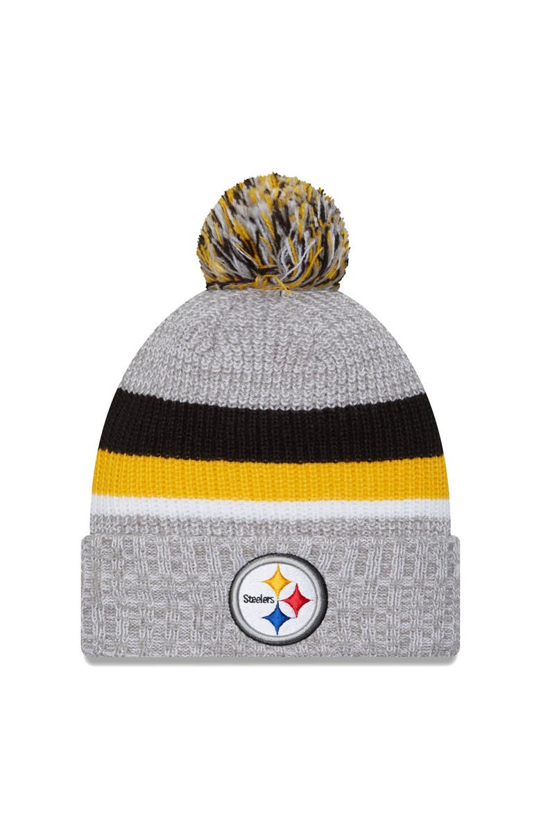 New Era Men's New Era Heather Gray Pittsburgh Steelers Cuffed Knit Hat with Pom, Main, color, Heather Gray