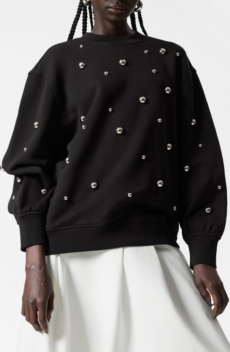 & Other Stories Stud Accent Oversize Cotton Sweatshirt, Main, color, Black Dark