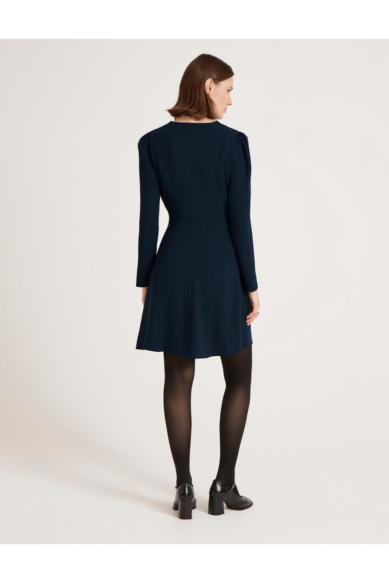 Evie Long Sleeve Crepe Short Dress, Alternate, color, Navy