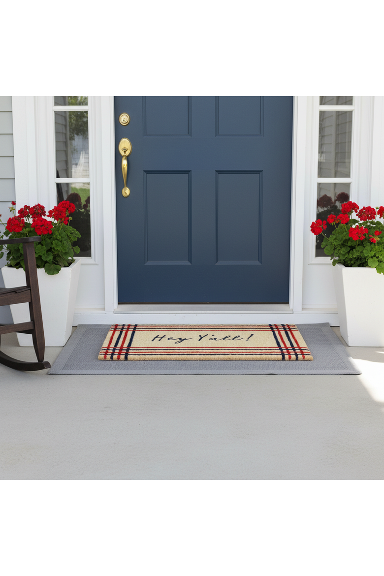 Hey Yall Coir Door Mat - Everyday Welcome Multi-Color Rug, Alternate, color, Beige