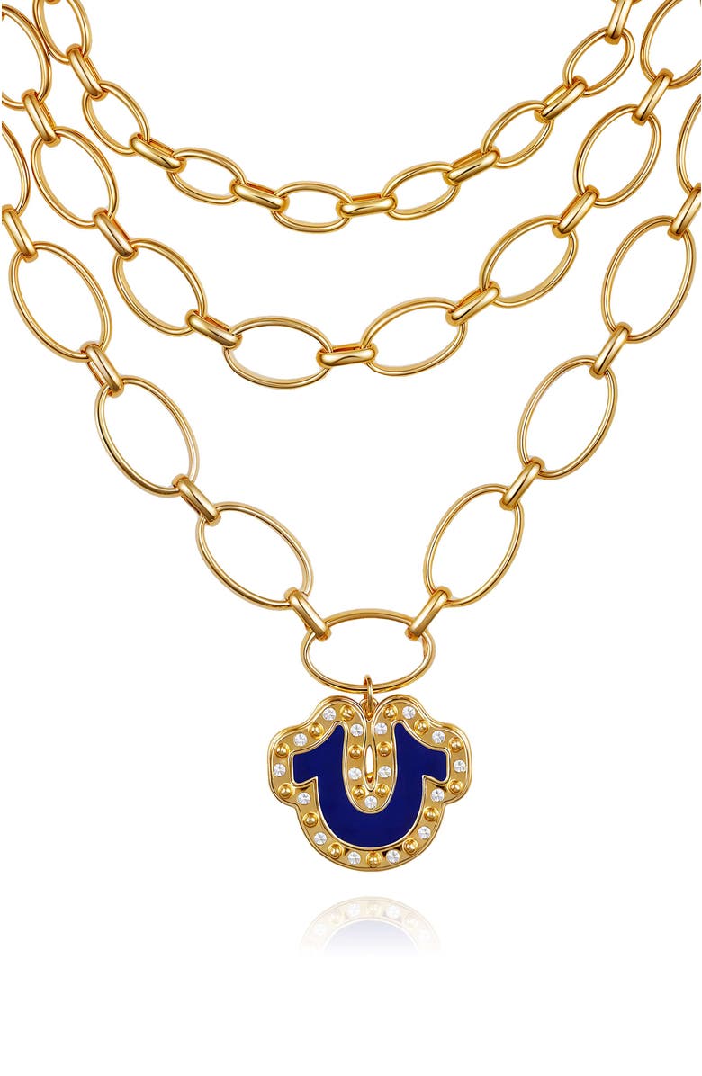 True Religion Layered chain necklace with horsehoe pendant, Alternate, color, 