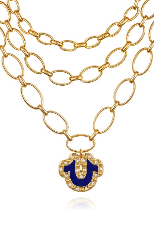True Religion Layered Chain Necklace With Horsehoe Pendant In Gold