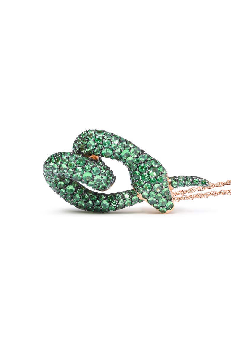 18K Gold Tsavorite Gemstone Spiral Snake Design Pendant Necklace, Alternate, color, Pink