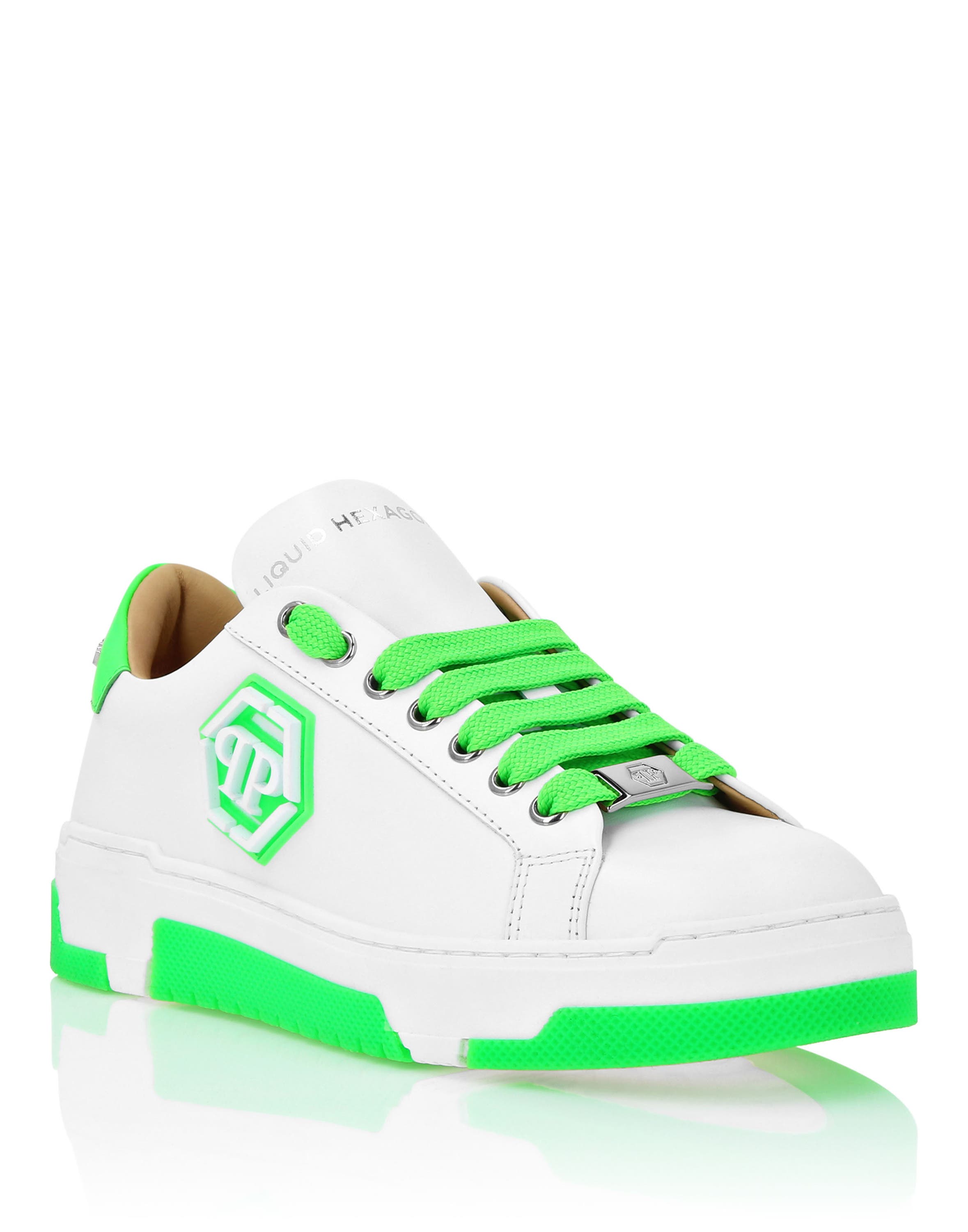 Leather Lo-Top Sneakers Hexagon Unisex, Main, color, acidgreen
