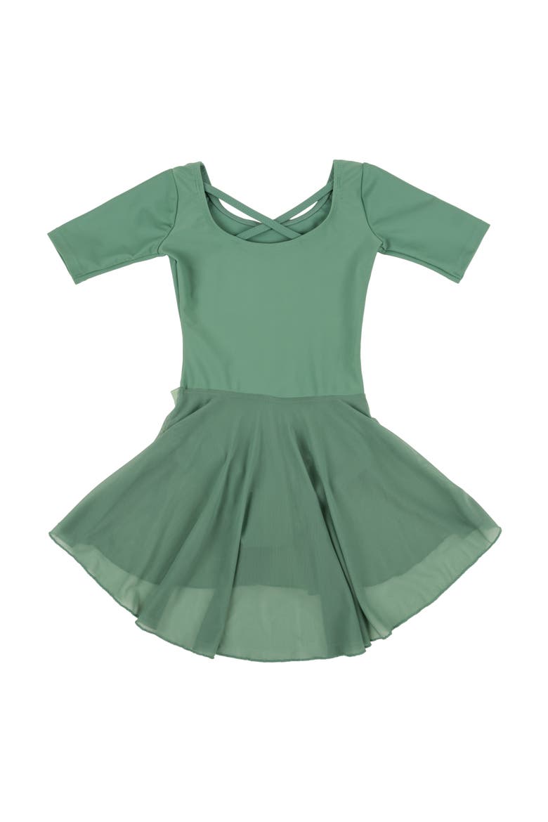Girls Short Sleeve Skirted Leotard, Alternate, color, GREEN