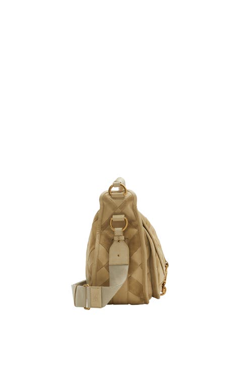 Burberry Clip Patchwork Suede Messenger Bag In Sandstorm
