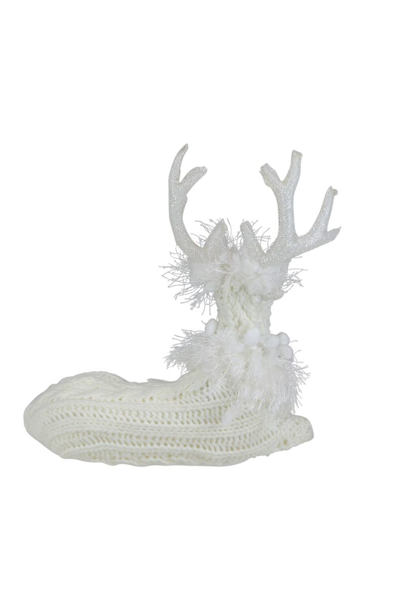 Northlight Cable Knit Sweater Sitting Reindeer Christmas Figure - 9.75", Alternate, color, White