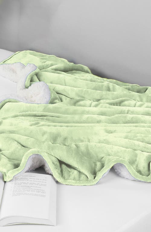 Woven & Weft Faux Shearling Fleece Throw Blanket In Green