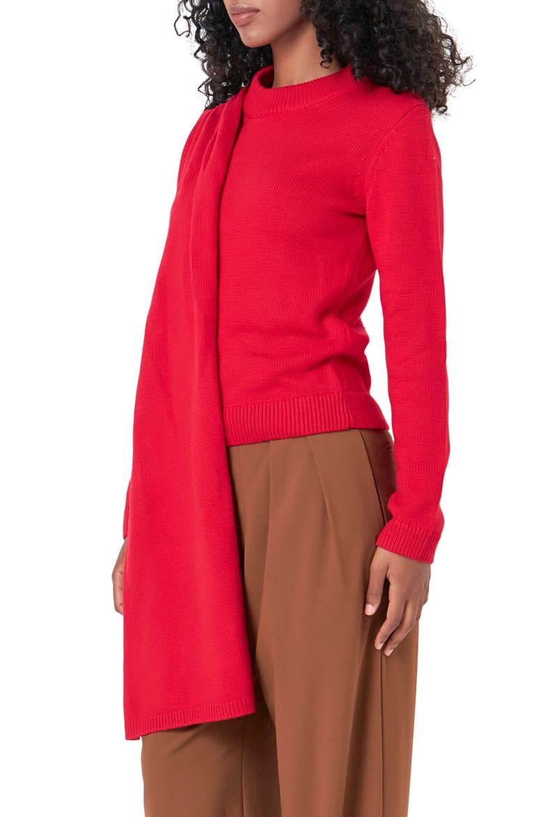 Scarf Detail Crewneck Sweater, Alternate, color, RED