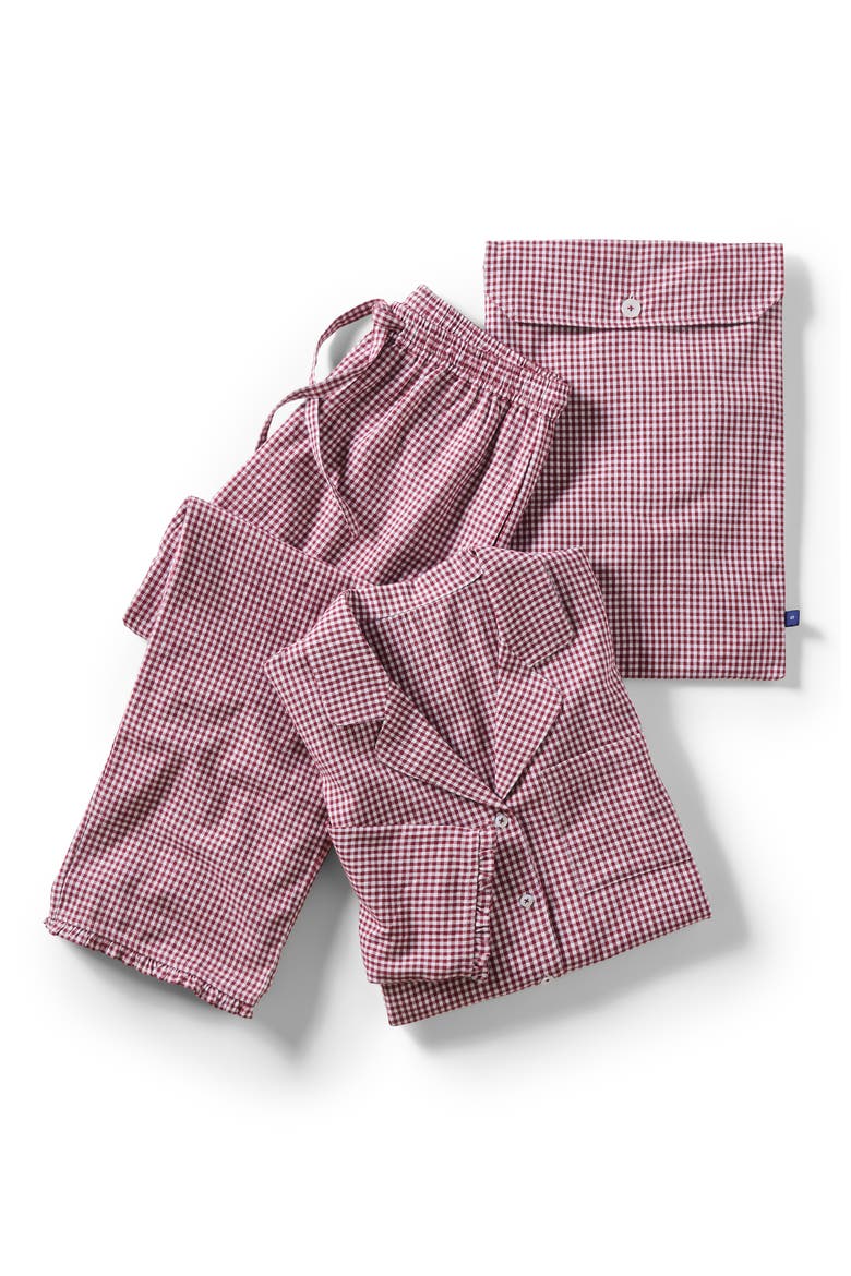 Gingham Ruffle Yarn-Dyed Pajamas, Alternate, color, Red