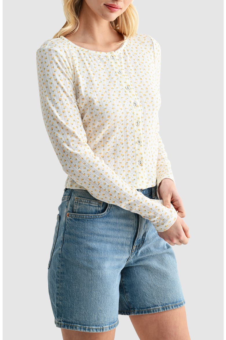 Pointelle Cardigan, Alternate, color, IVORY YELLOW DITSY