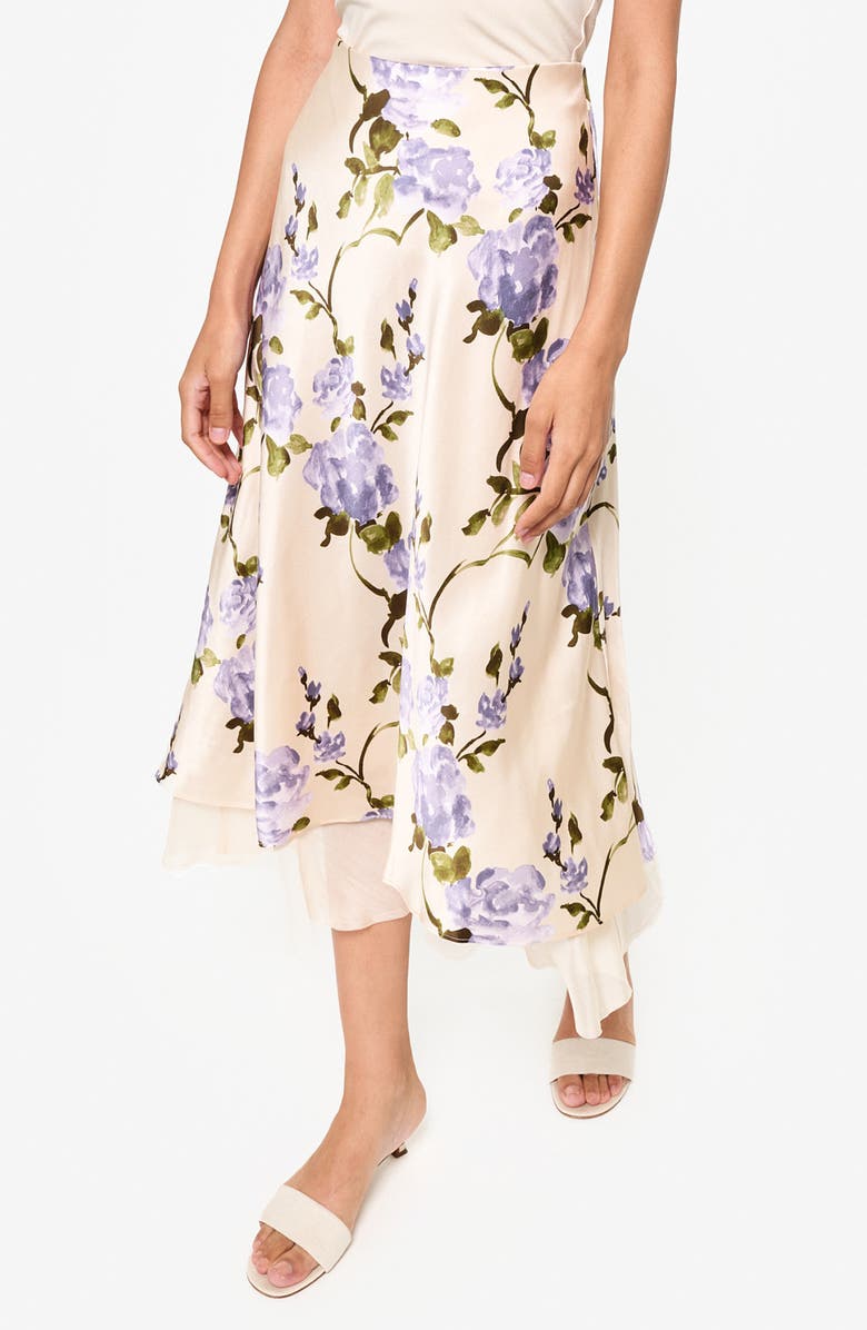 CAMI NYC Genoa Chiffon Hem Silk Charmeuse Midi Skirt, Alternate, color, Moonflower Watercolor