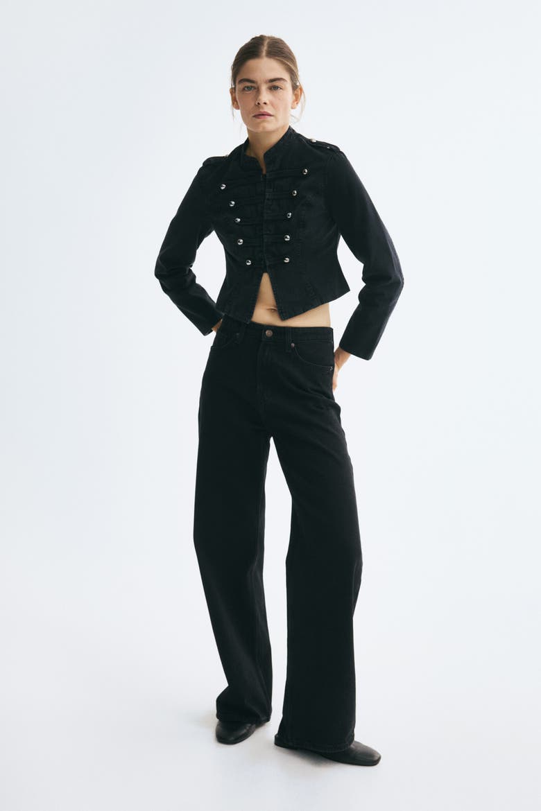 Button-detail Twill Jacket, Main, color, Black