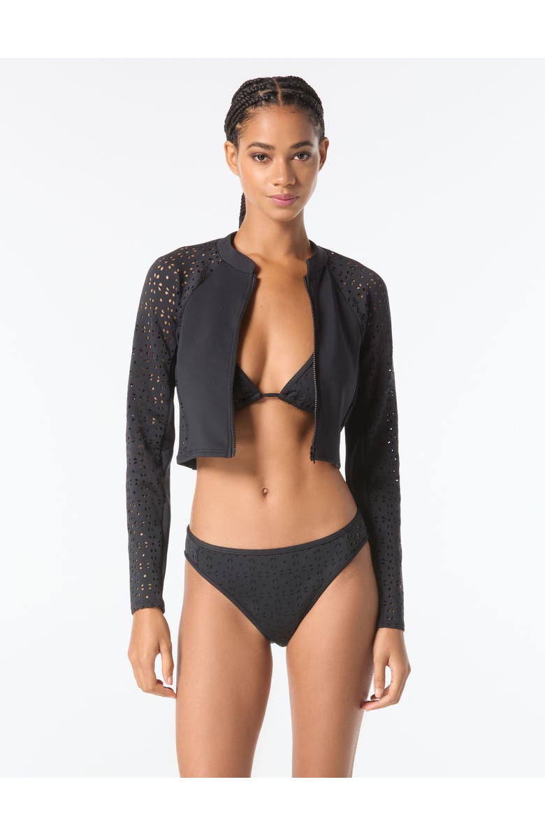 MICHAEL Michael Kors Cropped Rash Guard, Alternate, color, 001-Black