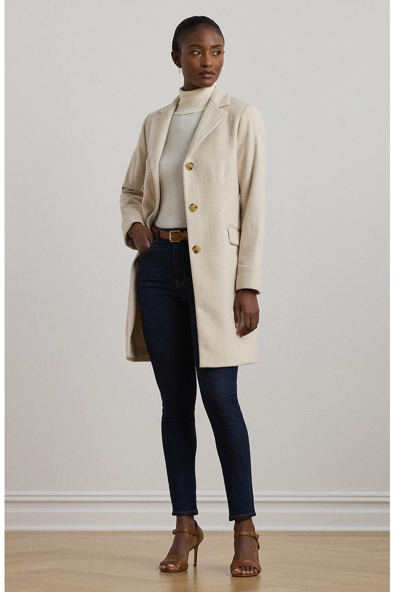Wool Blend Reefer Coat, Alternate, color, CREAM/ BEIGE