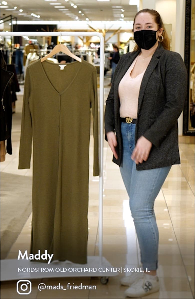 Ribbed Front Button Knit Organic Cotton Blend Midi Dress, sales video thumbnail