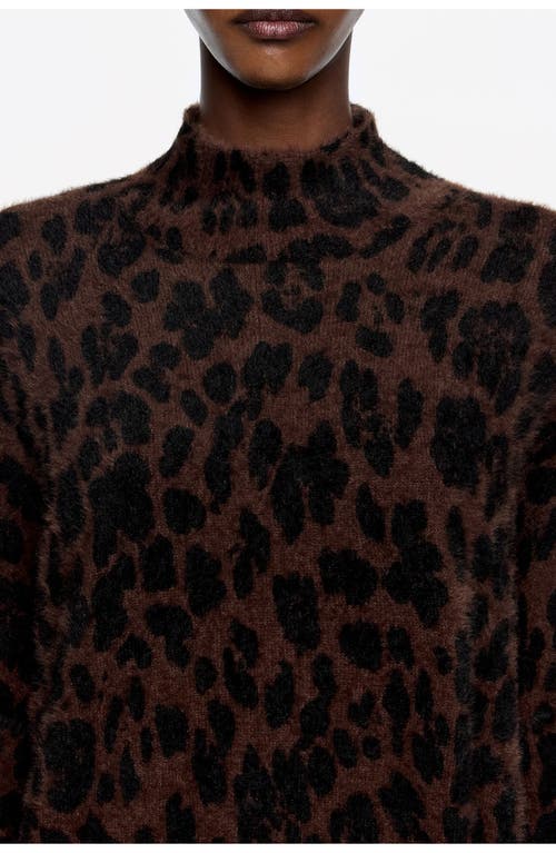 Bimba Y Lola Leopard Big Fur High Neck Sweater In Brown