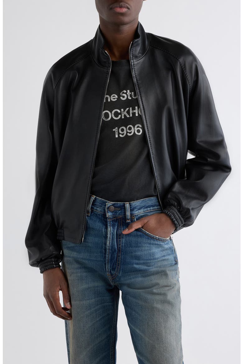 Lokot Leather Bomber Jacket, Main, color, BLACK