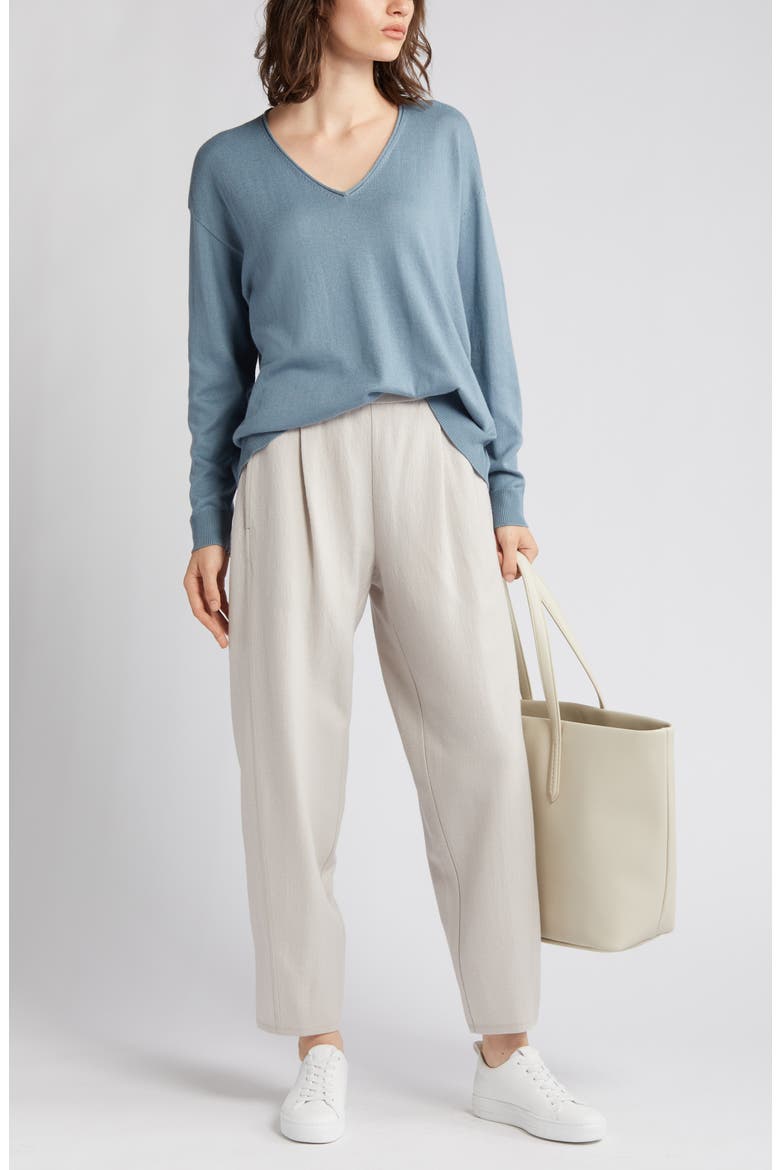Pleated Wool Ankle Lantern Pants, Main, color, CHALK