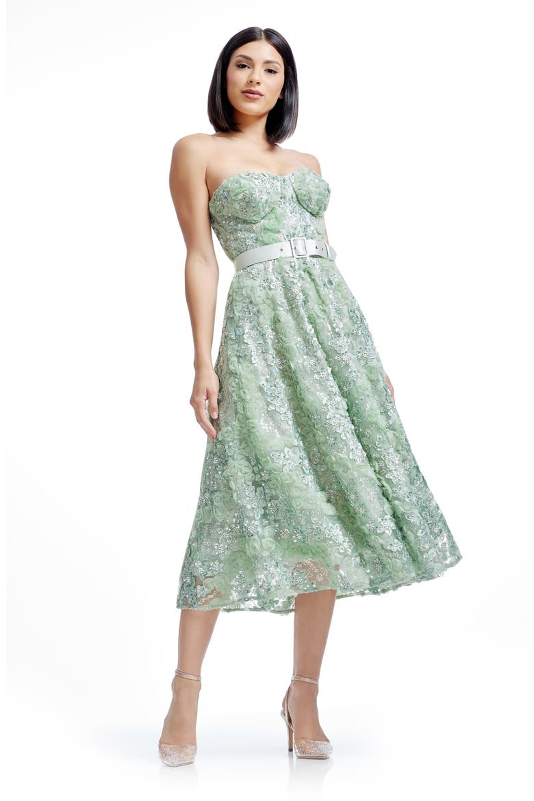 Mabel Beaded Floral Appliqué Strapless Belted Cocktail Dress<br> Mabel Embroidered Floral Strapless Cocktail Dress, Alternate, color, SAGE MULTI
