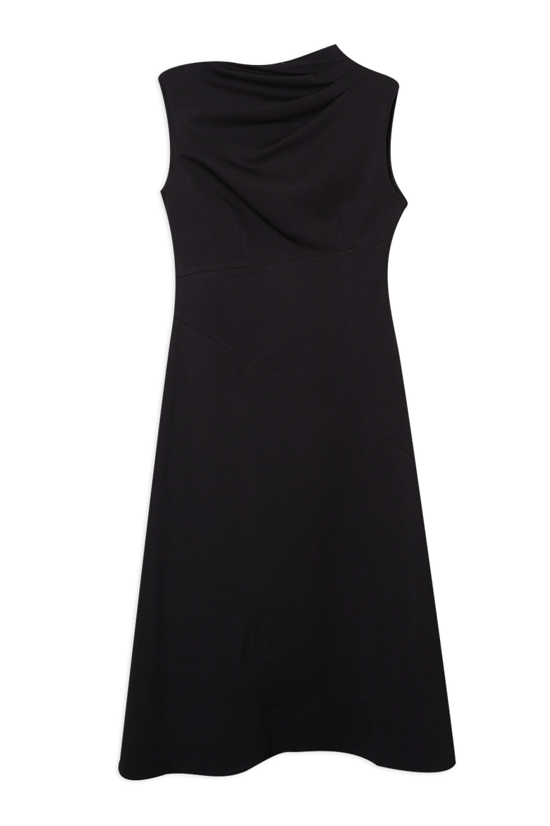 Ponte Asymmetric Midi Dress, Alternate, color, Black