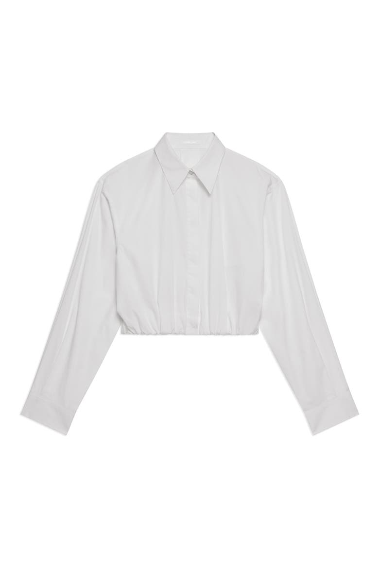Crop Gathered Long Sleeve Cotton Shirt, Alternate, color, WHITE
