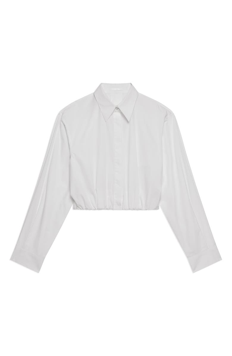 Helmut Lang Crop Gathered Long Sleeve Cotton Shirt, Alternate, color, White