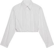 Helmut Lang Crop Gathered Long Sleeve Cotton Shirt