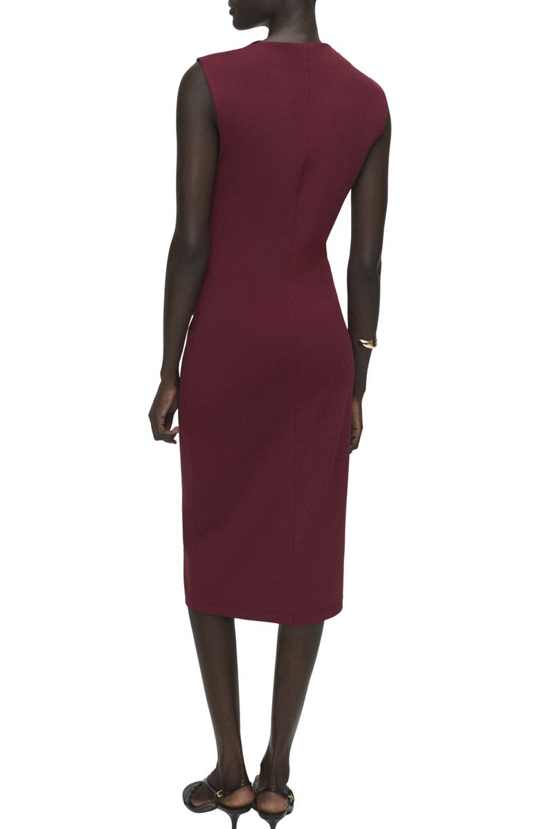 MANGO Ruched Sleeveless Midi Dress, Alternate, color, Burgundy