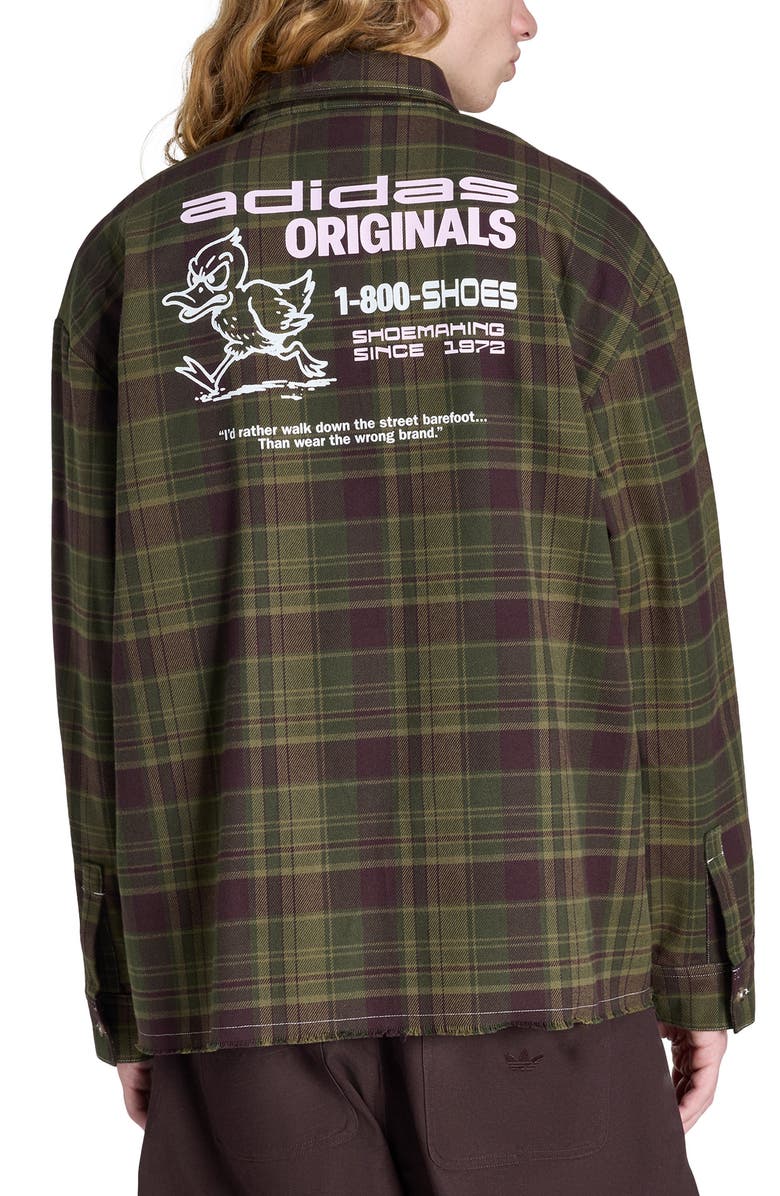 adidas Duck Graphic Distressed Plaid Cotton Flannel Button-Up Shirt, Alternate, color, 