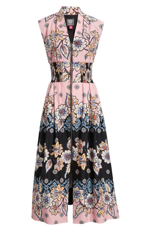 Smocked Waist Stretch Cotton Midi Dress