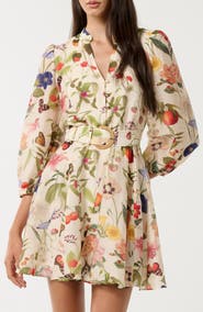 Ever New Wesley Print Belted Long Sleeve Minidress