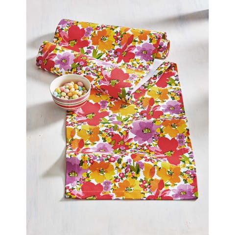 Springtime Bright Floral Print Cotton Table Runner Decor