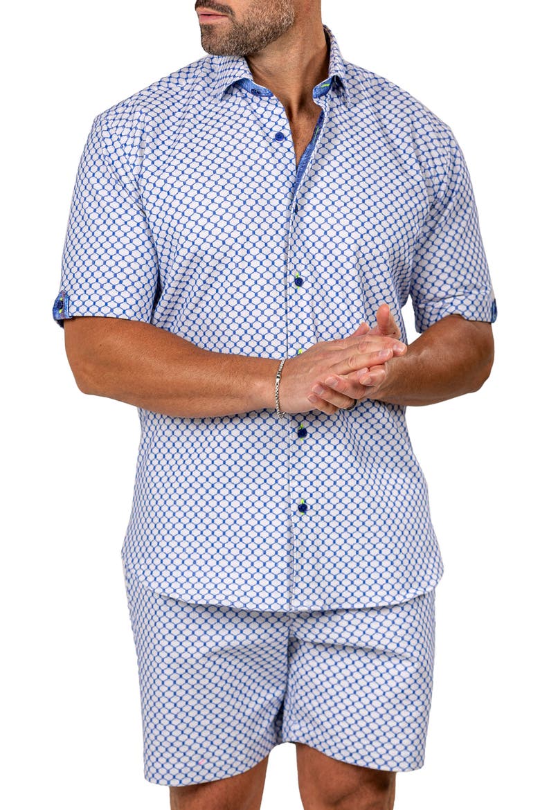 Galileo Marthy Short Sleeve Button-Up Shirt, Alternate, color, WHITE/BLUE