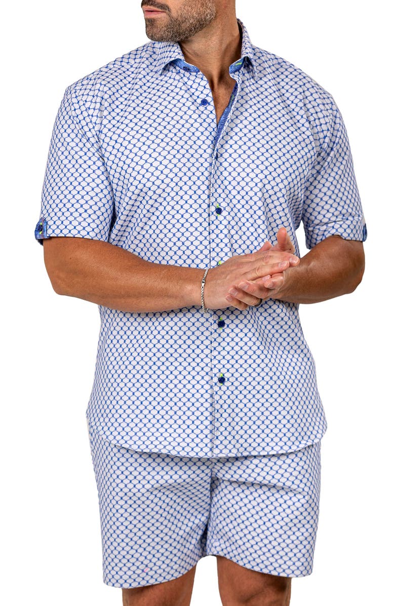 Maceoo Galileo Marthy Short Sleeve Button-Up Shirt, Alternate, color, White/Blue