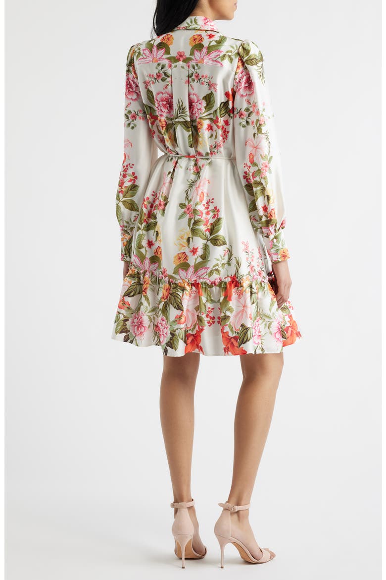 Floral Long Sleeve Tie Belt Shirtdress, Alternate, color, IVORY MULTI