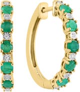 EFFY 14k Gold Plated Emerald and Diamond Hoop Earrings