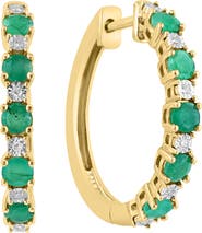 EFFY 14k Gold Plated Emerald and Diamond Hoop Earrings