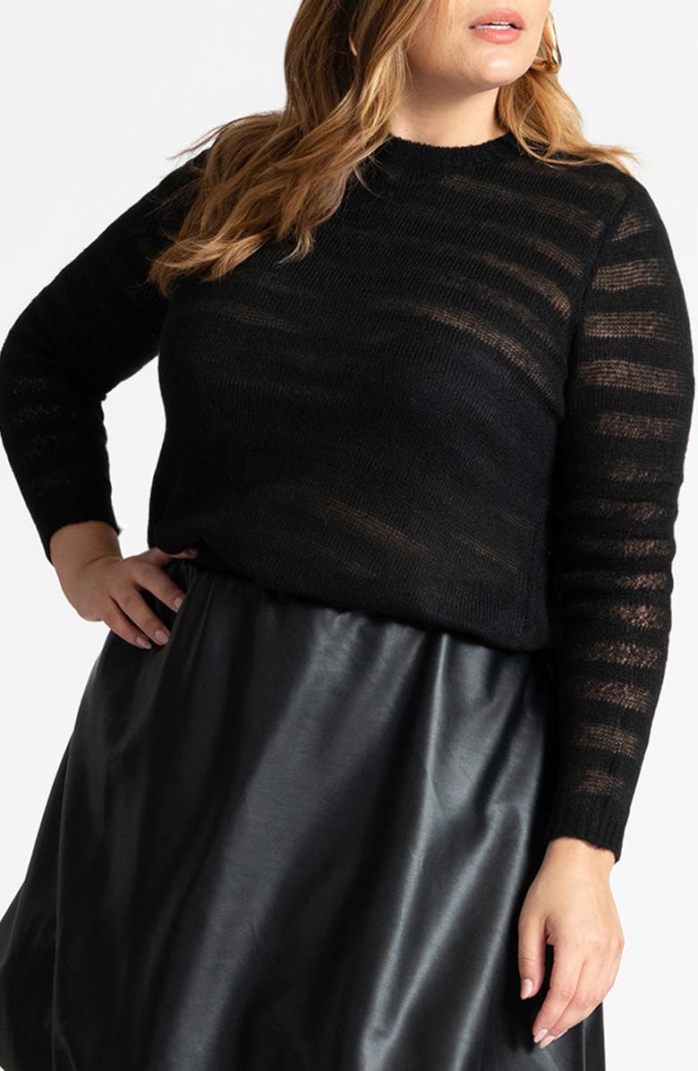 ELOQUII Sheer Stripe Crewneck Sweater, Main, color, 