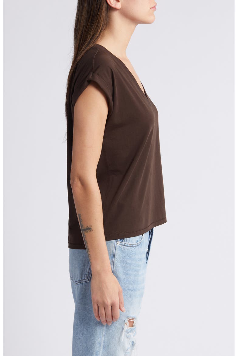 Easy Cotton V-Neck T-Shirt, Alternate, color, CHOCOLATE BROWN