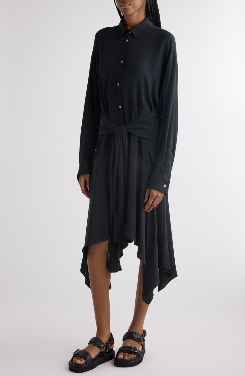 Acne Studios Delouse Long Sleeve Shirtdress with Removable Scarf, Alternate, color, Black