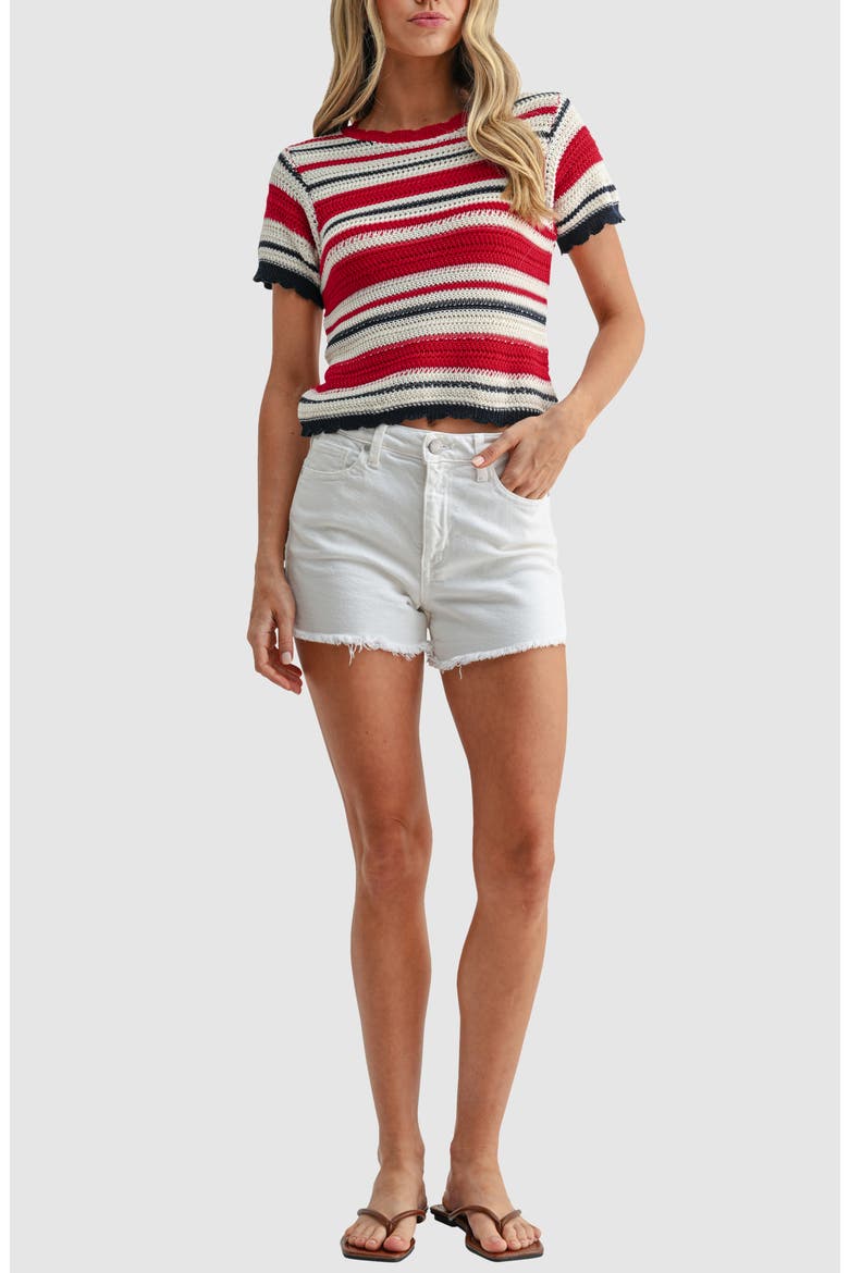 Stripe Crochet Top, Alternate, color, CREAM RED STRIPE